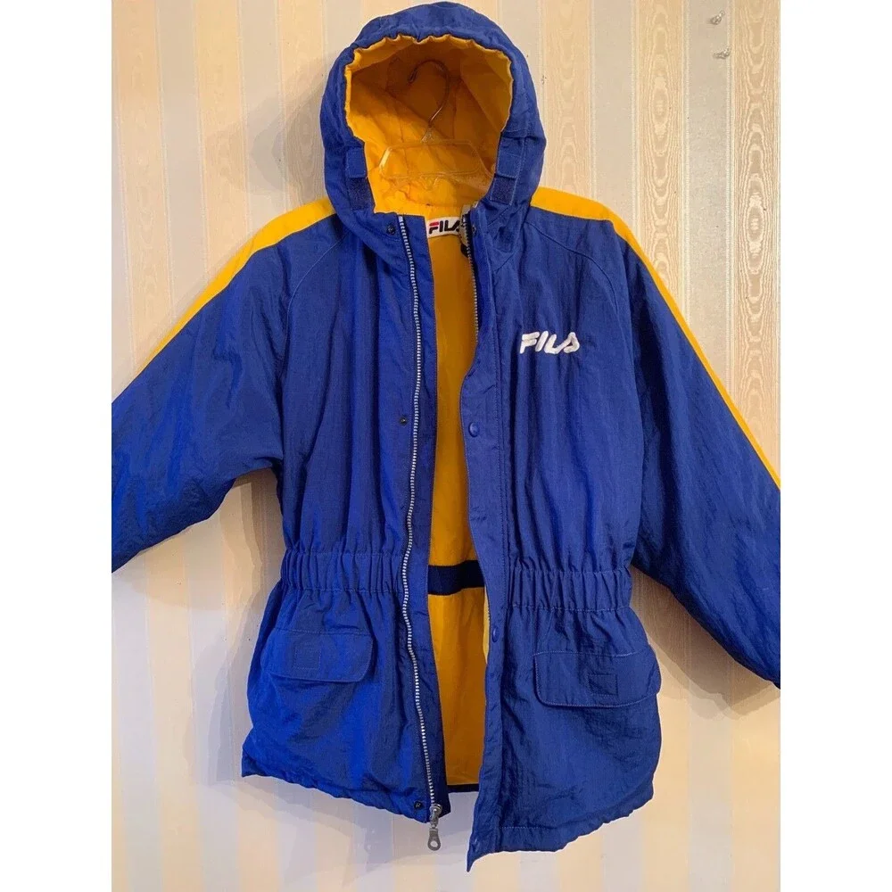 Parka Ski Jacket Boys Blue & Yellow THICK Size Medium Fila EXCELLENT Pre-Owned